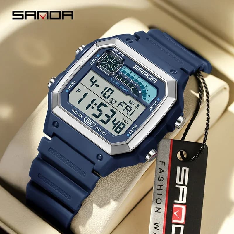 SANDA 6196 Orologio elettronico sportivo a LED per uomo Sveglia multifunzione Chrono Orologi da polso digitali impermeabili da uomo Relojes