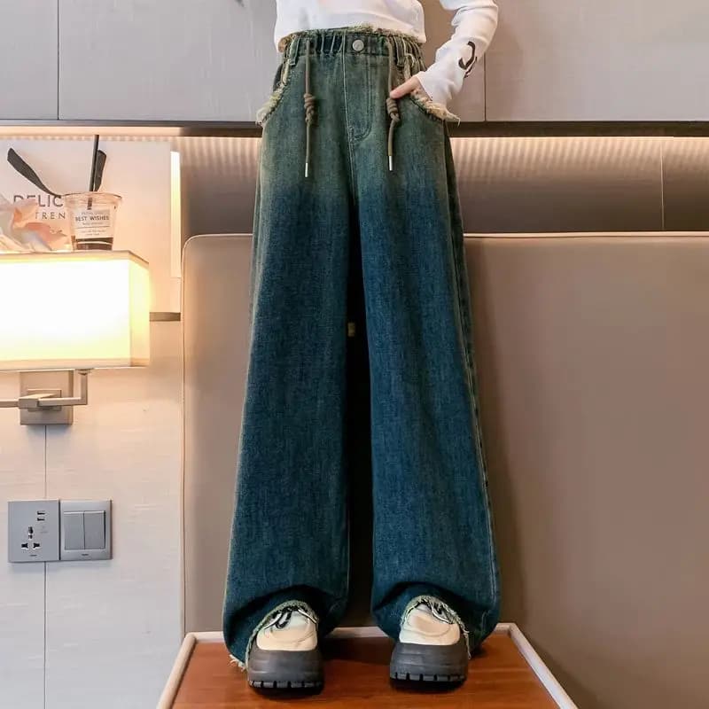 Vintage Large Leg Jeans Girl's Shadows of the New Autumn Launch of 2025 - Premium Soft Denim, Casual Clothing for Fashionable Students