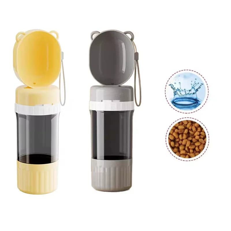 2 In 1 Pet Water Bottle Dogs Cats 450ml Leakproof Food Storage Integrated Plastic Outdoor Walking Small Pets With Feed Bowl