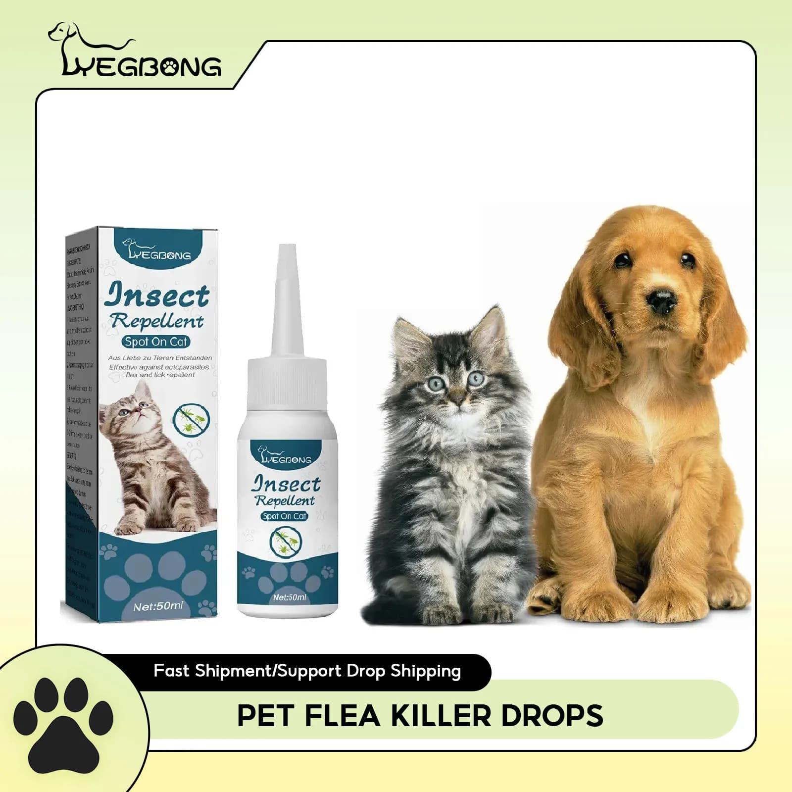 Pet Flea Killer Gocce Anti Pulci Gatti Zecche Pidocchi Rimozione degli acari Alleviare il prurito Cani Tigna Trattamento Spray per la cura della pelle degli animali domestici