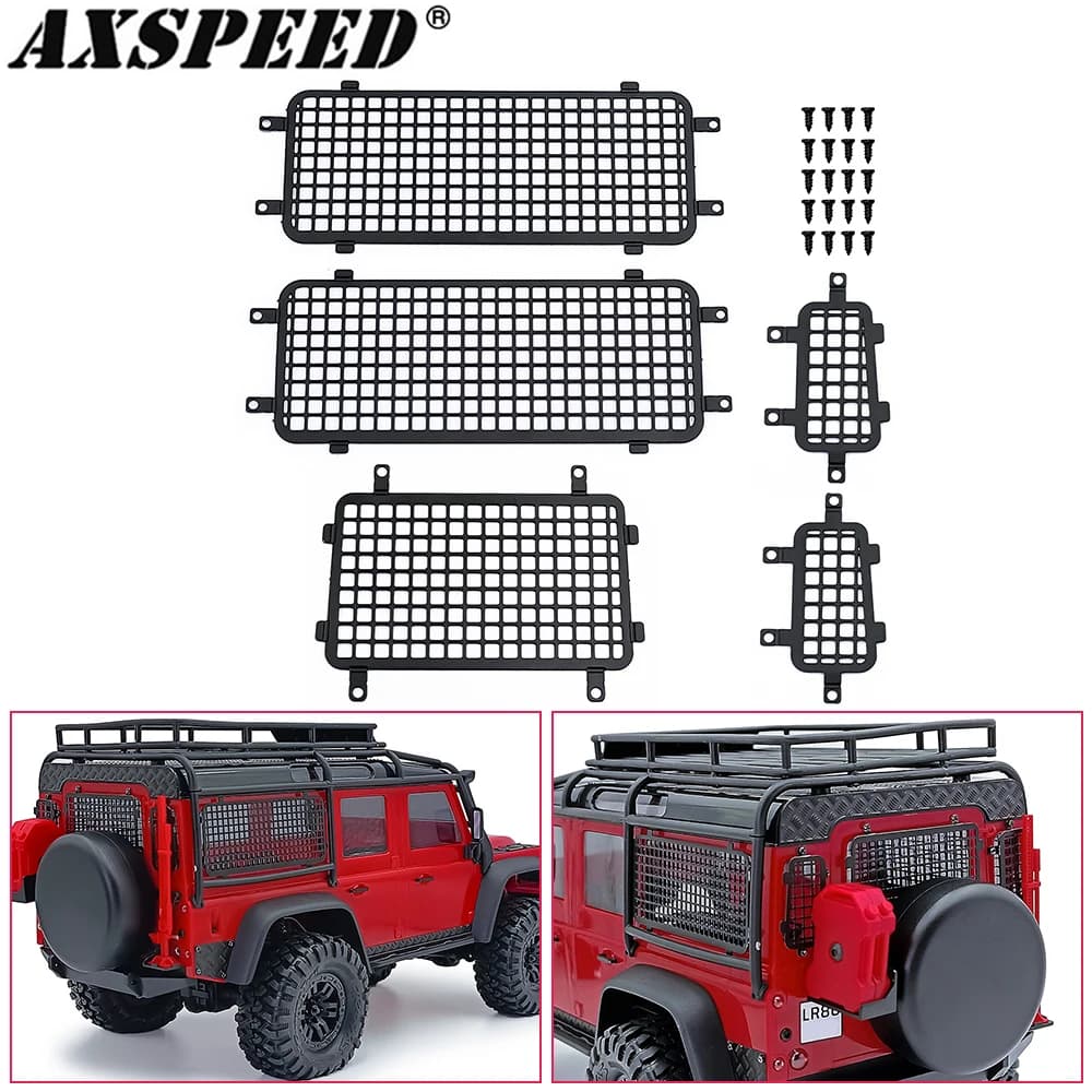AXSPEED Maglia per finestra stereo in metallo Maglia per lunotto posteriore laterale per parti di aggiornamento 1/18 RC Crawler TRX4M Defender