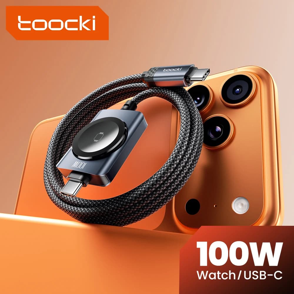 Toocki 100W USB C Fast Charging 2-in-1 Magnetic Cable For iPhone 17/16/15 Apple Watch Samsung Xiaomi Huawei Type-C Data Cable