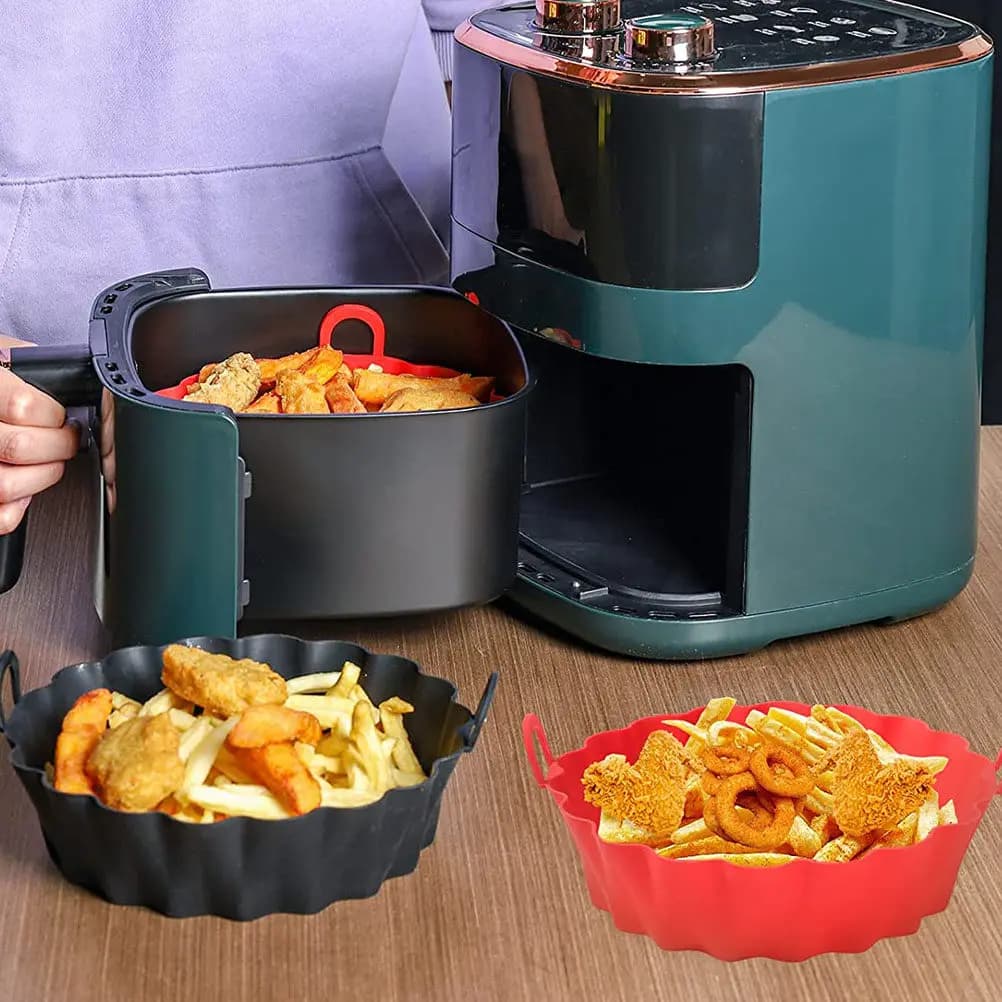 2 Pieces Silicone Covers for Air Fryer, Non-stick, Heat Resistant, Reusable, Cestello and Teglia Accessories, Black Red