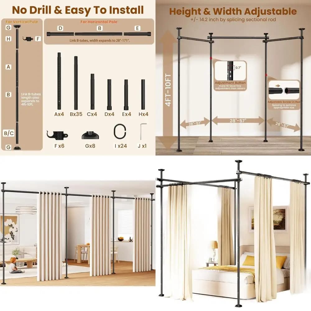 Adjustable Voltage Rod for Divider, Width 28-171 Inch, Height 4-10 Feet, Privacy Notice Resistant, Black