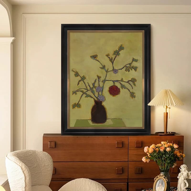 flowers, living room texture decorative painting, red fruit pure hand-painted oil painting, high-level feeling porch hang painte