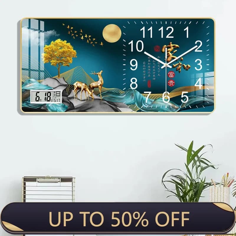 New crystal porcelain painting wall clock living room with calendar mute quartz decorative wall clock wall clock modern design