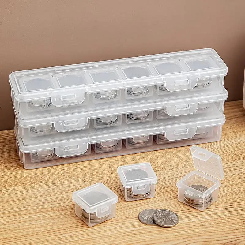 Clear Rectangular Coin Cases Capsules Container Holder Storage Box Plastic For Storing Coins Bins