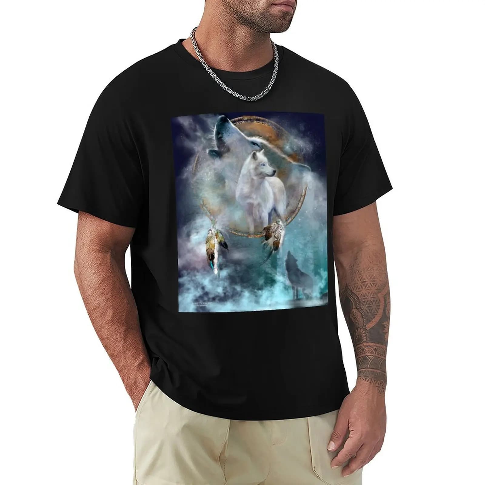 Dream Catcher - Spirit Of The White Wolf T-Shirt Anti-Pilling Casual T-Shirt