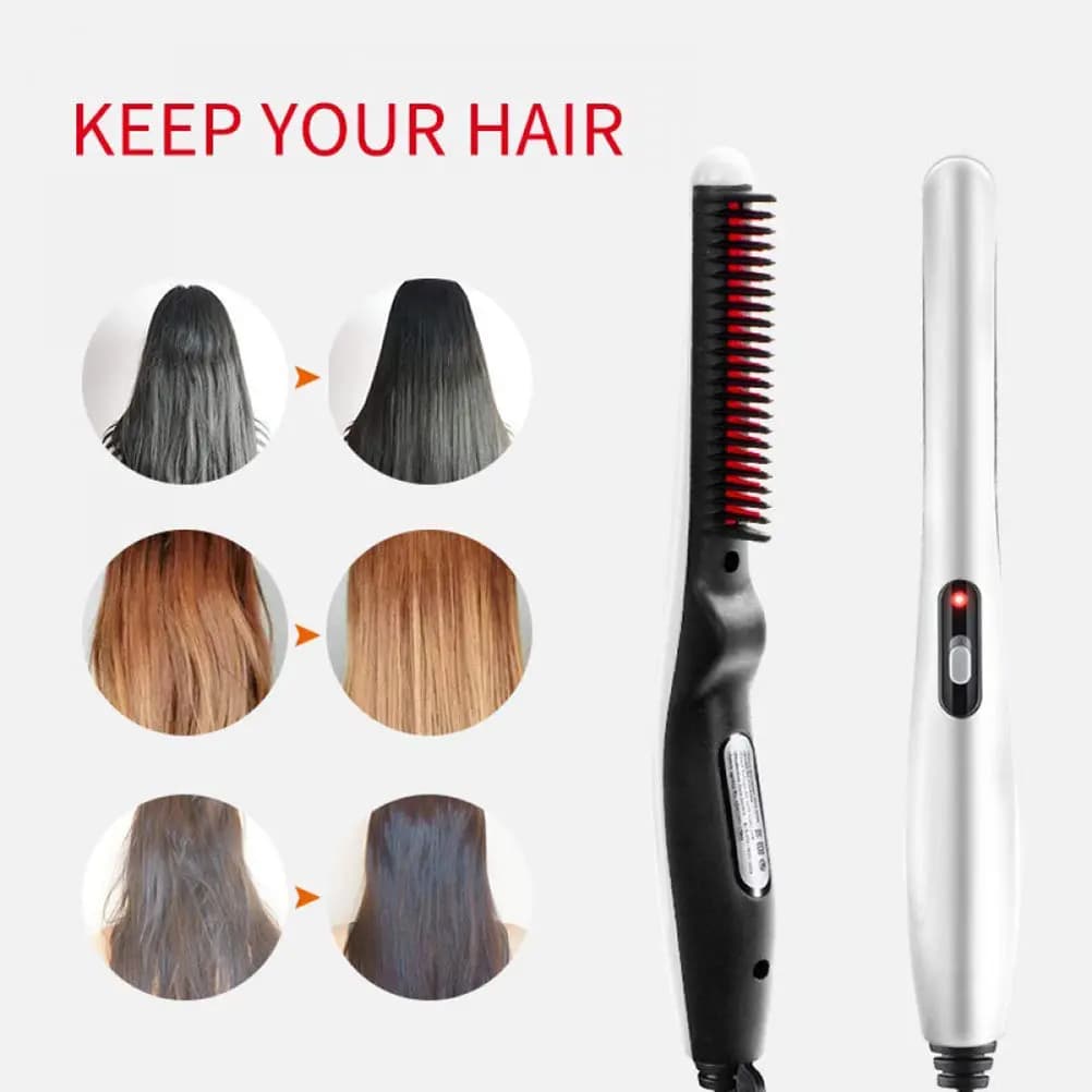 Pettine Elettrico per Lisciare la Barba, Spazzola Multifunzione Portatile per Acconciature, Spina EU, Bianco, Strumento di Styling per Uomini e Donne