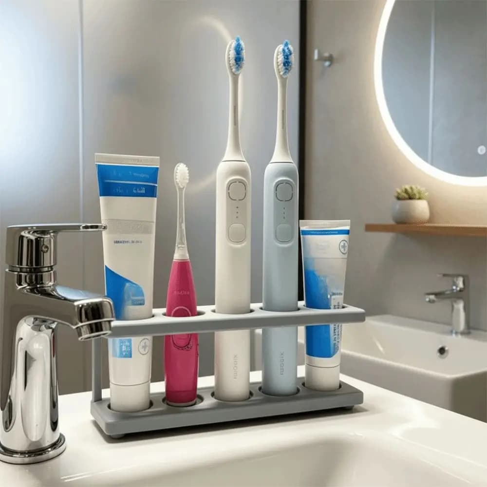 Portaspazzolini Multi-Slot Durevole Senza Foratura, Salvaspazio, Porta Dentifricio Premium da Appoggio