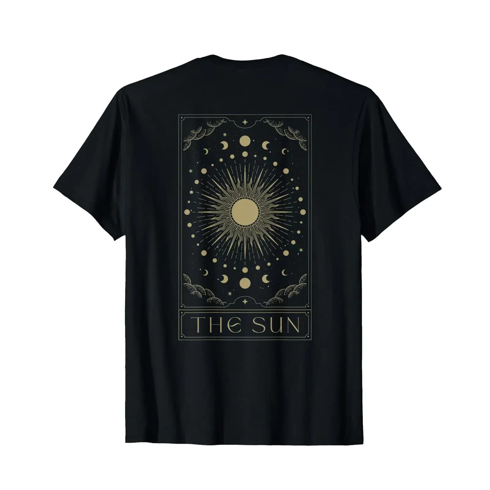 T-shirt The Sun Tarot Cards Goth Witchcraft con stampa sul retro, nera vintage, lavata, per tutti i giorni, da uomo, elegante ed elasticizzata