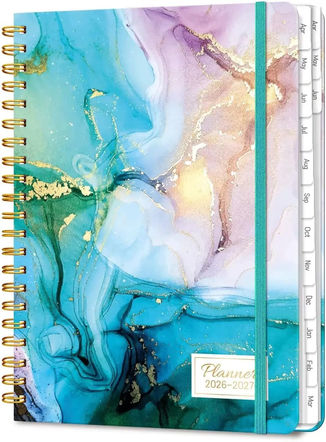 Agenda Accademica 2026-2027, Planner 15 Mesi Giornaliero Settimanale Mensile, Quaderno a Spirale A5 per Studenti e Insegnanti, Ciano Marmorizzato
