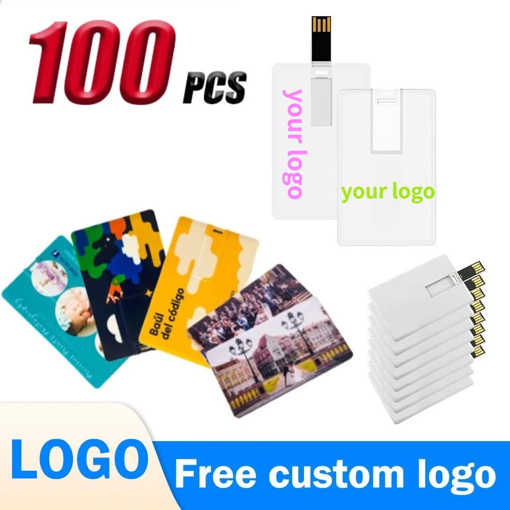 Offerta speciale: 100 pezzi di chiavette USB modello carta di credito 2.0, memoria da 4GB, 8GB, 16GB, 32GB, 64GB, pendrive con logo personalizzato.