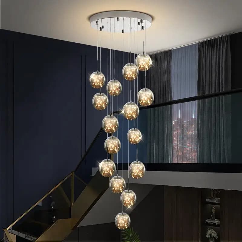 Lampadario moderno a led Sfera di vetro dimmerabile per scale Soggiorno Lampade a sospensione Decorazioni per la casa Illuminazione Sospensione Design Lustri