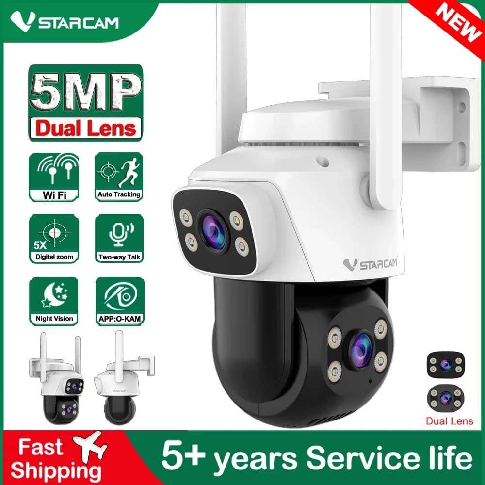 Vstarcam 5.0MP HD Dual Lens Wifi PTZ Camera Outdoor Waterproof Auto Tracking Color Night Vision Two-way Audio Video Surveillance