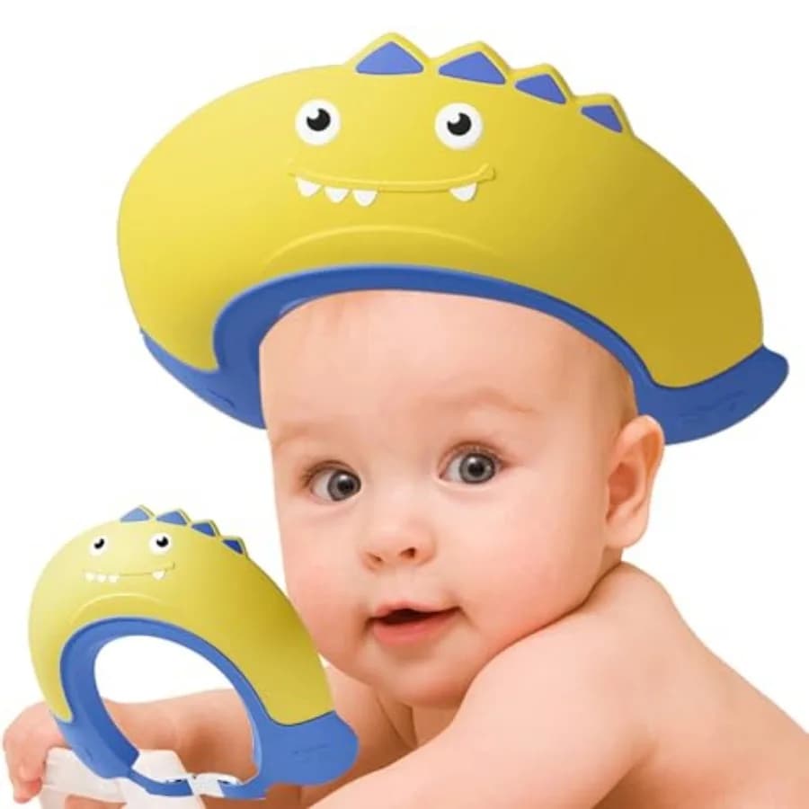 Thcbme Baby Shower Cap Shield, Shower Cap for,Visor Hat for Eye and Ear Protection for 0-9 Years Old,Cute Dinosaur shape Makes