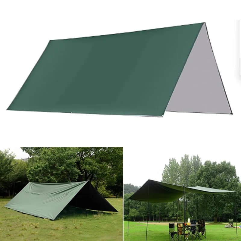 Telo Impermeabile per Tenda da Campeggio 3x6m 4x3m 3x3m con 8 Punti di Sospensione, Riparo di Sopravvivenza, Tenda Parasole Solare per Esterni, Tendalino da Zaino