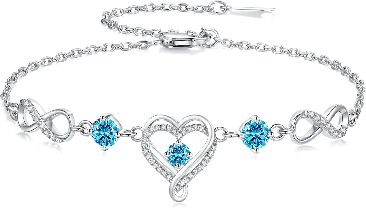 Infinity Heart Birthstone Bracelets for Women Wife S925 Sterling Silver Anniversary Birthday Gift Ideas for Wife Girlfriend Her