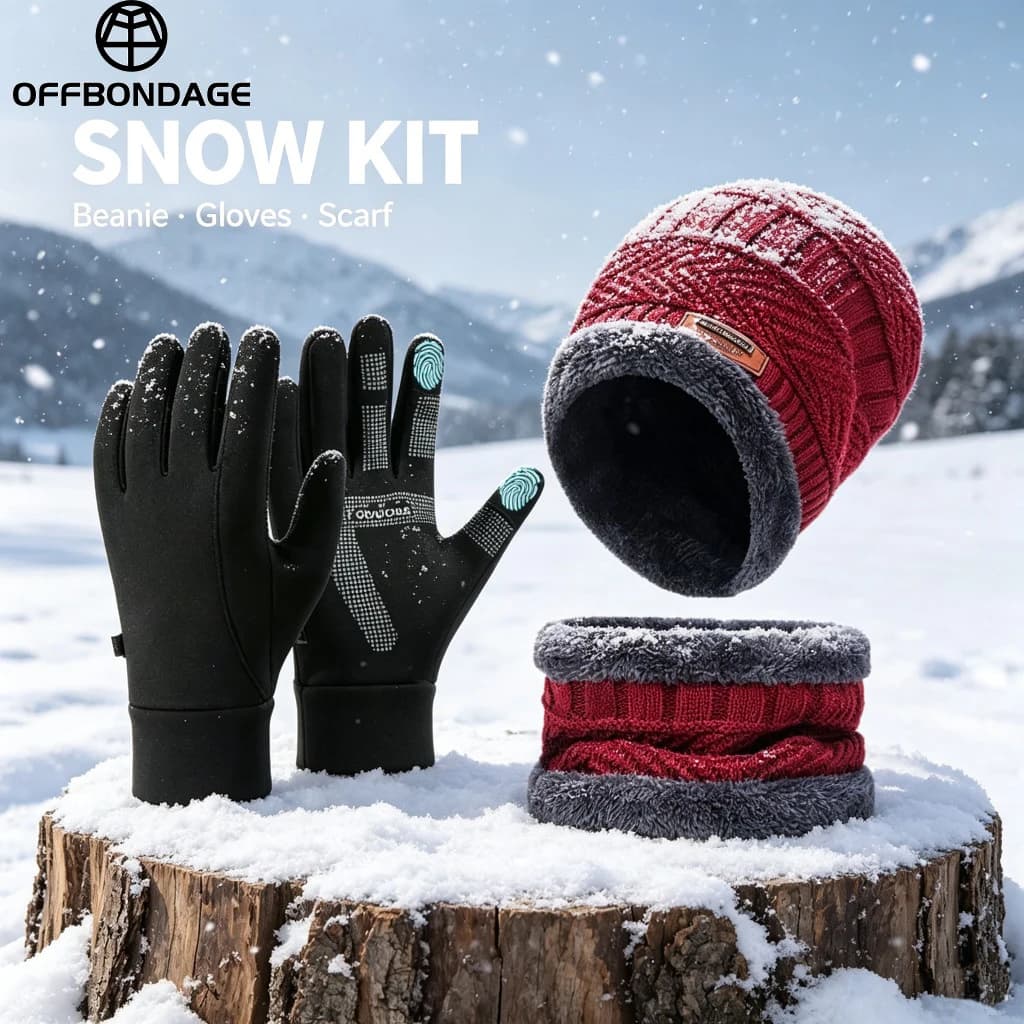 Winter Beanie Neck Scarf Cap and Touchscreen Gloves Set for Warmer Windproof Fleece Thick Ski Riding Hat Set For Outdoor Cycling