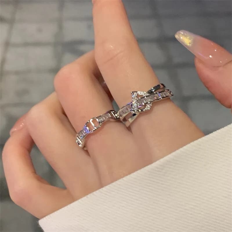 New 2PCS Letter D Adjustable Silver Color Ring Niche High-end Personality Light Luxury Open Finger Rings Fashion Women Jewelry