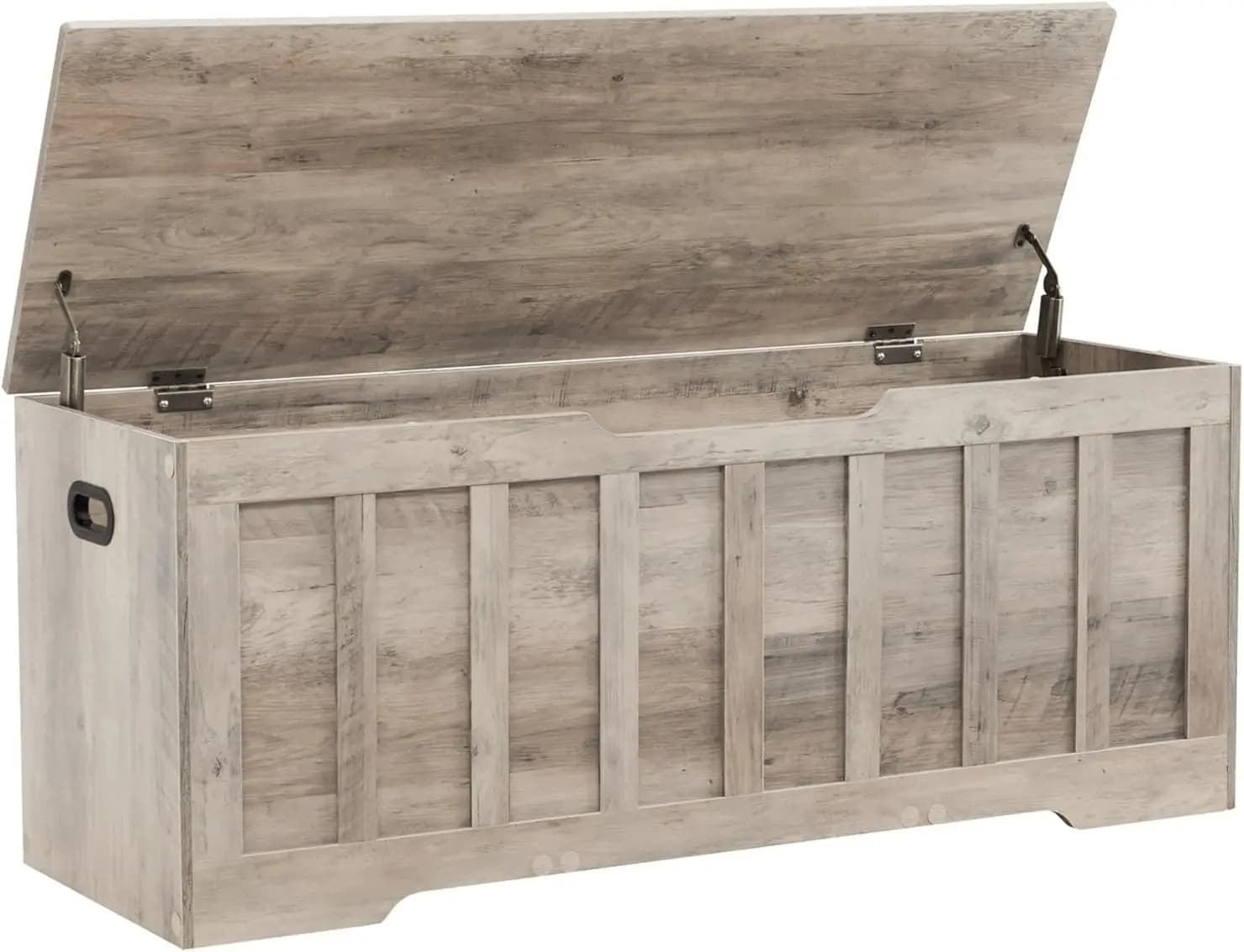 Extra Large Storage Chest with Safety Hinges, 47.2" Wooden Storage Bench for Bedroom, Living Room, Entryway, Easy Assembly