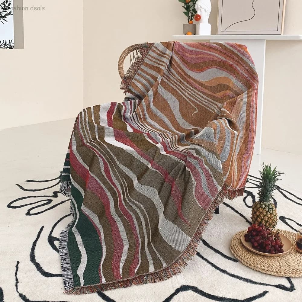 Coperta per divano traspirante in cotone e lino con onde del deserto astratte, coperta per divano, tappetino da picnic multiuso, coperta per parco, spiaggia, camper