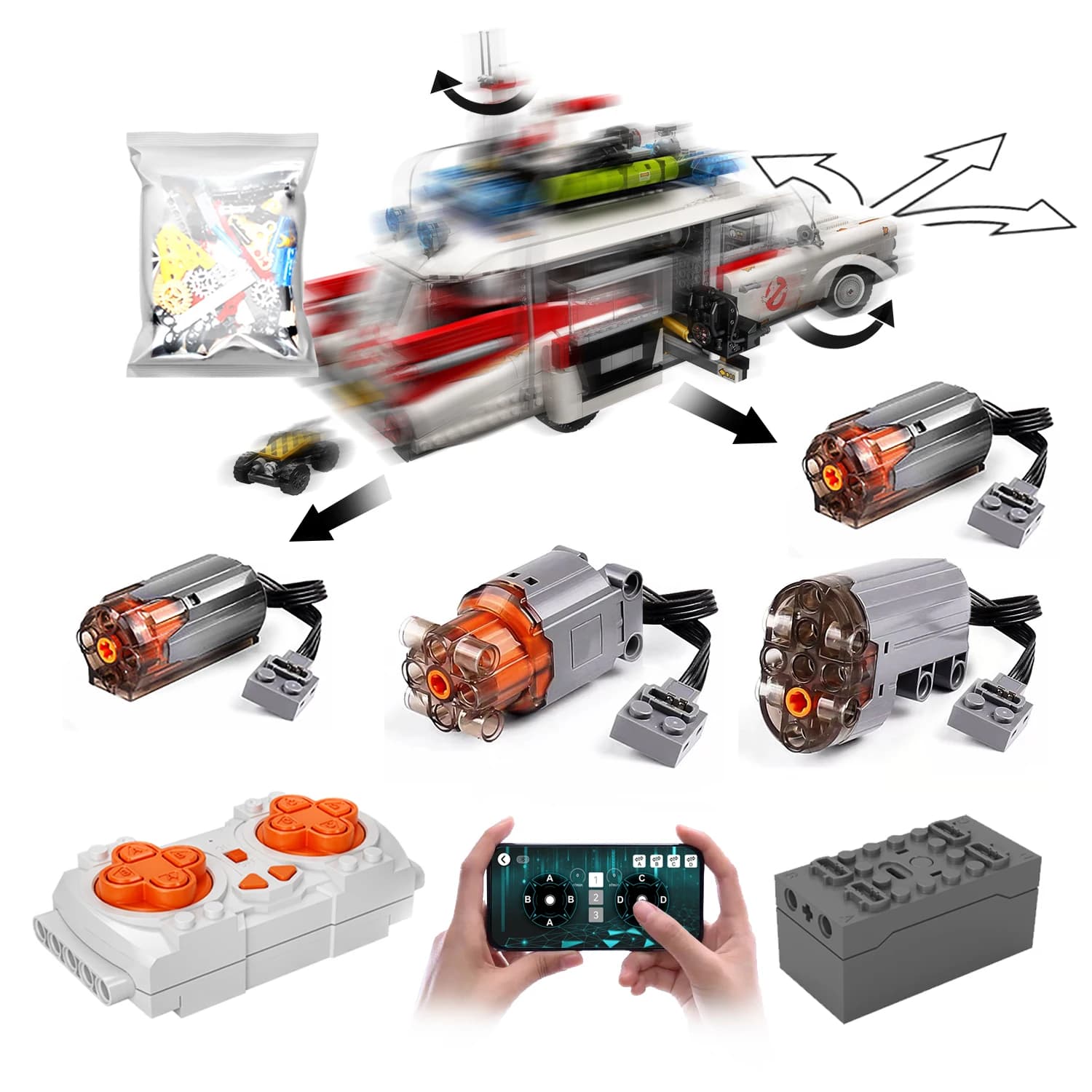 Motore motorizzato per LEGO Icons Ghostbusters ECTO-1 10274: non include modello giocattolo, solo sistema motore MOC (10274-motorizzato)