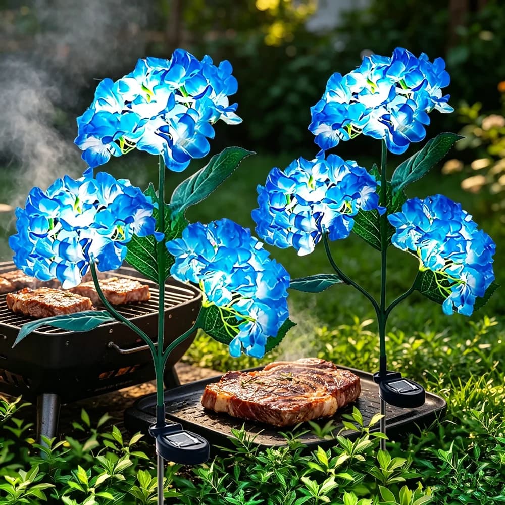 Solar LED Outdoor Yard 3-heads Garden Lights Solar Flower Lawn Light Artificial Hydrangea for Summer Wedding Party Holiday Decor