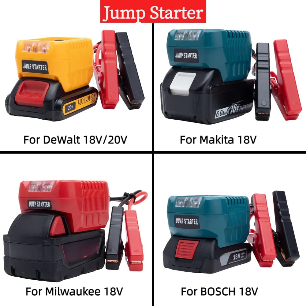 Adattatore per cavi di avviamento portatile per batteria agli ioni di litio DeWalt/Makita/Milwaukee/BOSCH 18V/20V con ponticelli (senza batteria)