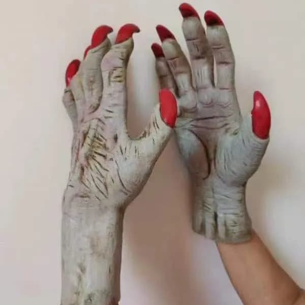 Red Nails Demon Gloves Scary Latex Realistic Gloves Halloween Party Masquerade Carnival Dress Up Costume Prop