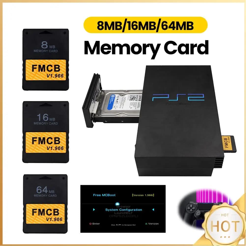 Scheda di Memoria per Giochi Gratuiti, Modulo Stick Dati McBoot v1.966 8MB/16MB/32MB/64MB per Sony PS2 Playstation FMCB Game Saver