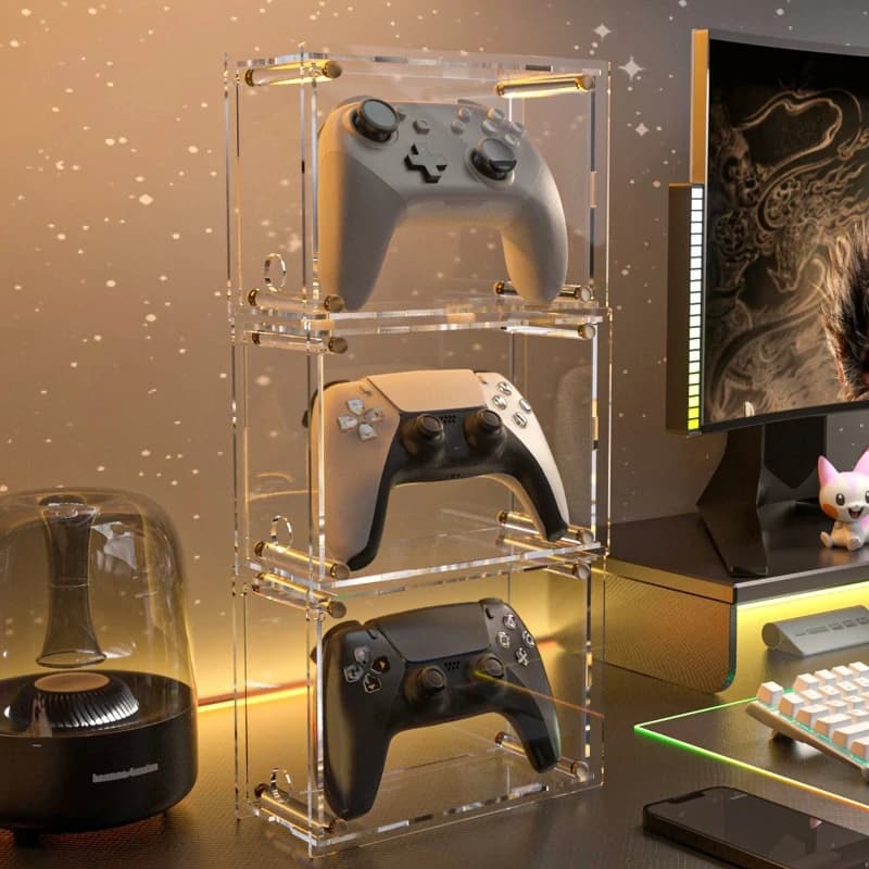 Supporto Universale in Acrilico per Console di Gioco, Organizzatore Multifunzionale per Controller Switch PS5, Accessorio da Scrivania per Gaming Domestico