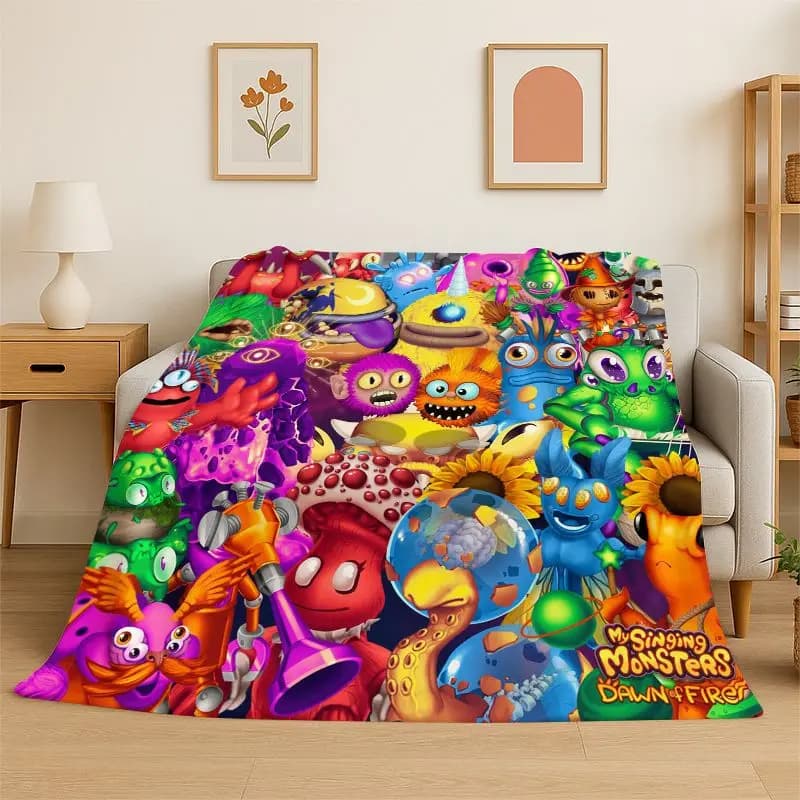 Music Game My Singing Monsters Cartoon Flannel Blanket Soft Throw Blanket for Bedroom Living Room Bed Travel Camping Picnic