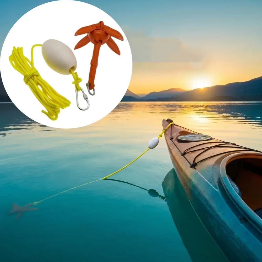 Aluminum Alloy Marine Kayak Anchor Kit Portable Folding Design Kayak Anchor Rope Kit Buoy 5M Rope Small Boat Anchor Raft
