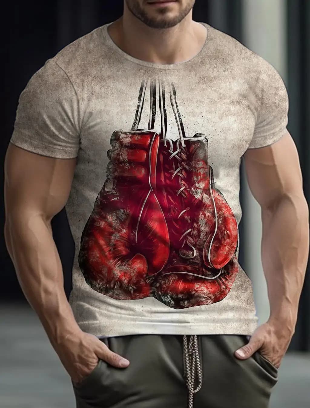 Men's Gym T-shirt Boxing Gloves Tee Print 3D Summer Boxing Fast drying Crew Neckline Short sleeves Closed men's casual clothing