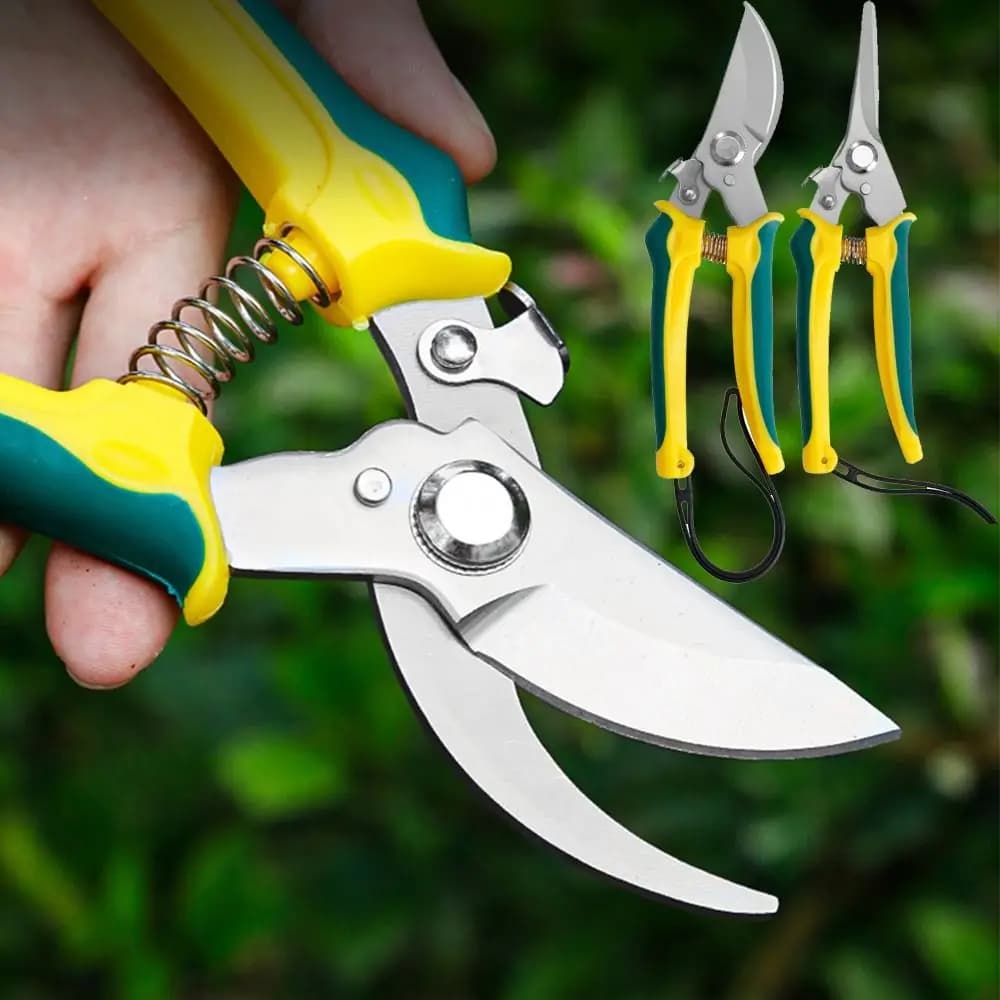 Forbici da Potatura in Acciaio Inox con Impugnatura Ergonomica, Blocco di Sicurezza, Presa Antiscivolo Confortevole, Cesoie da Giardinaggio