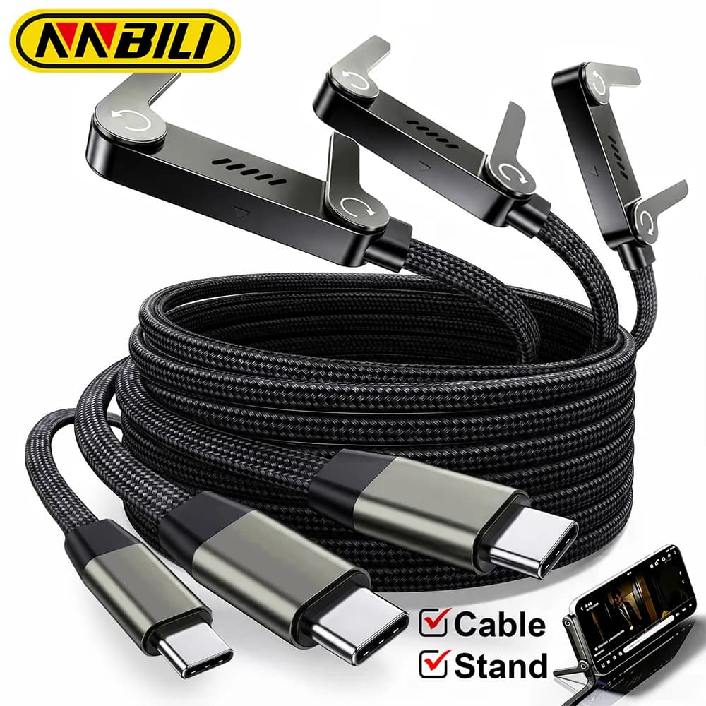 NNBILI 3pcs 240W Type-C To USB C Cable Elbow Fast Charging Data Cable Foldable Stand Phone Holder For iPhone 17 Samsung Charger