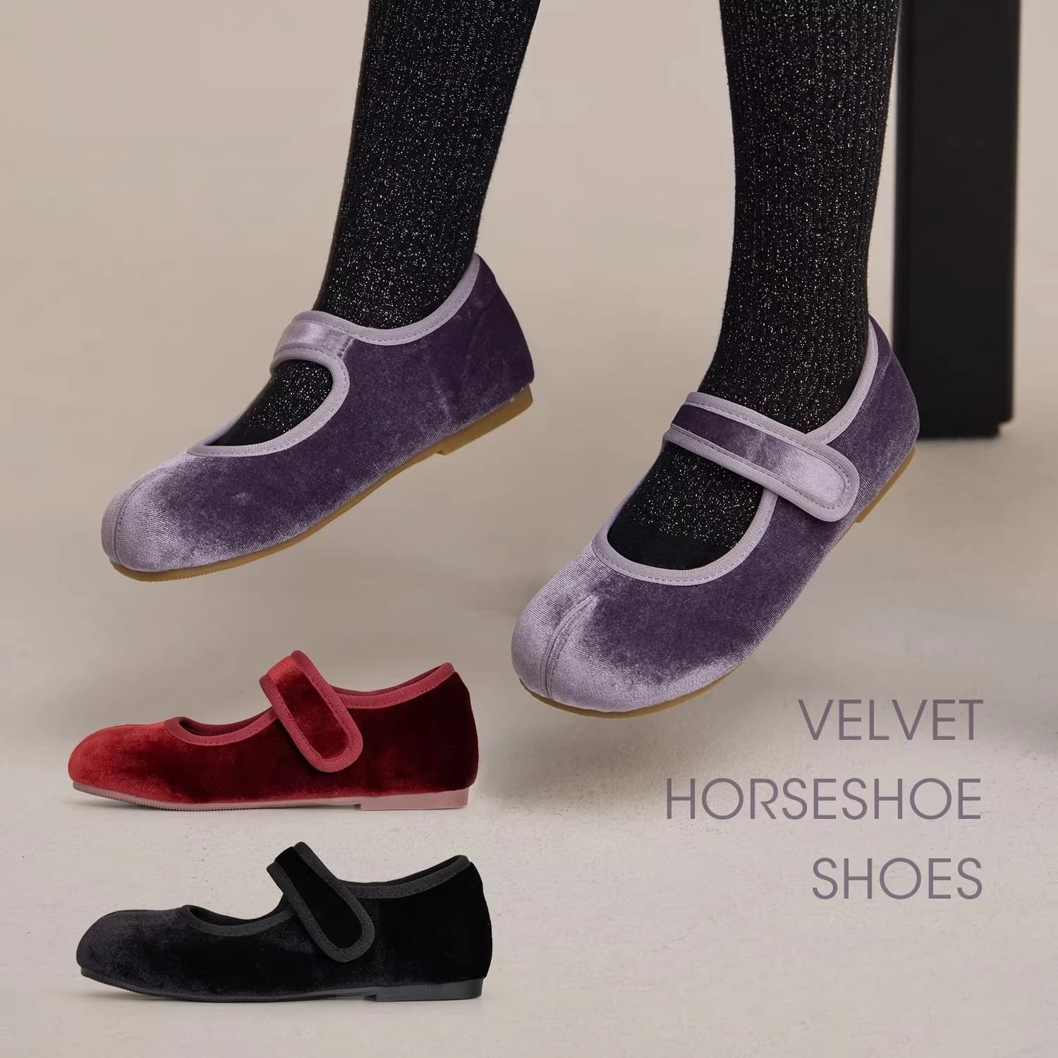 Shoes Tabi with Velvet Brief Brief for Girls, Vintage Velvet Balls Black, Mary Jane Shoes with Soft Sole and Round Toe for Baby and Kids