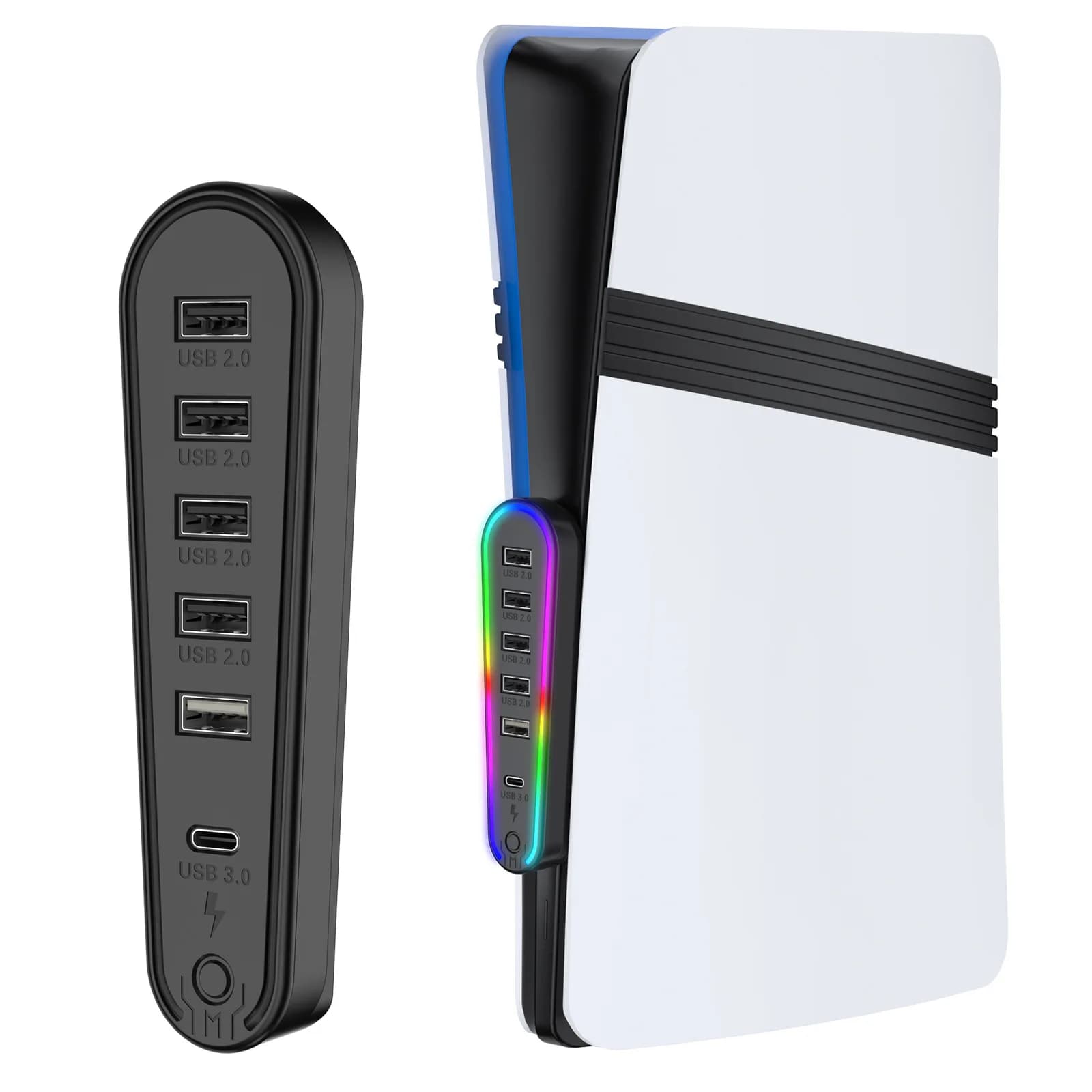 Per PS5 Pro Slim USB 20 HUB Dock di espansione RGB Light Adattatore per trasferimento dati di tipo C sei in uno