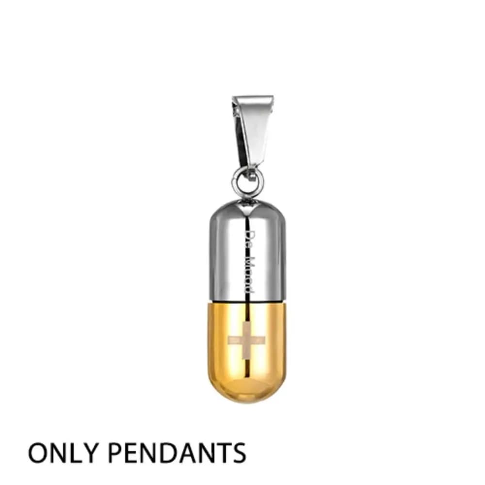 Necklace with Pendant in stainless steel, for Woman and Man, Pendant Urna Cineraria with Pill Shape, Cross Engraving