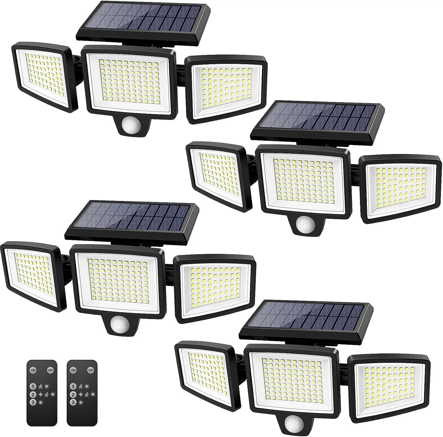 Solar Outdoor Lights 2500LM 210 LED Security Lights with Remote Control,3 Heads Motion Sensor Lights, IP65 Waterproof,270°