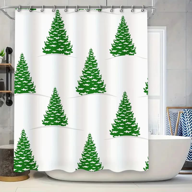 Tenda da doccia verde albero di Natale Decorazione festiva per il bagno per la decorazione domestica Tappetini da bagno modello pino natalizio Sfondo bianco (60x