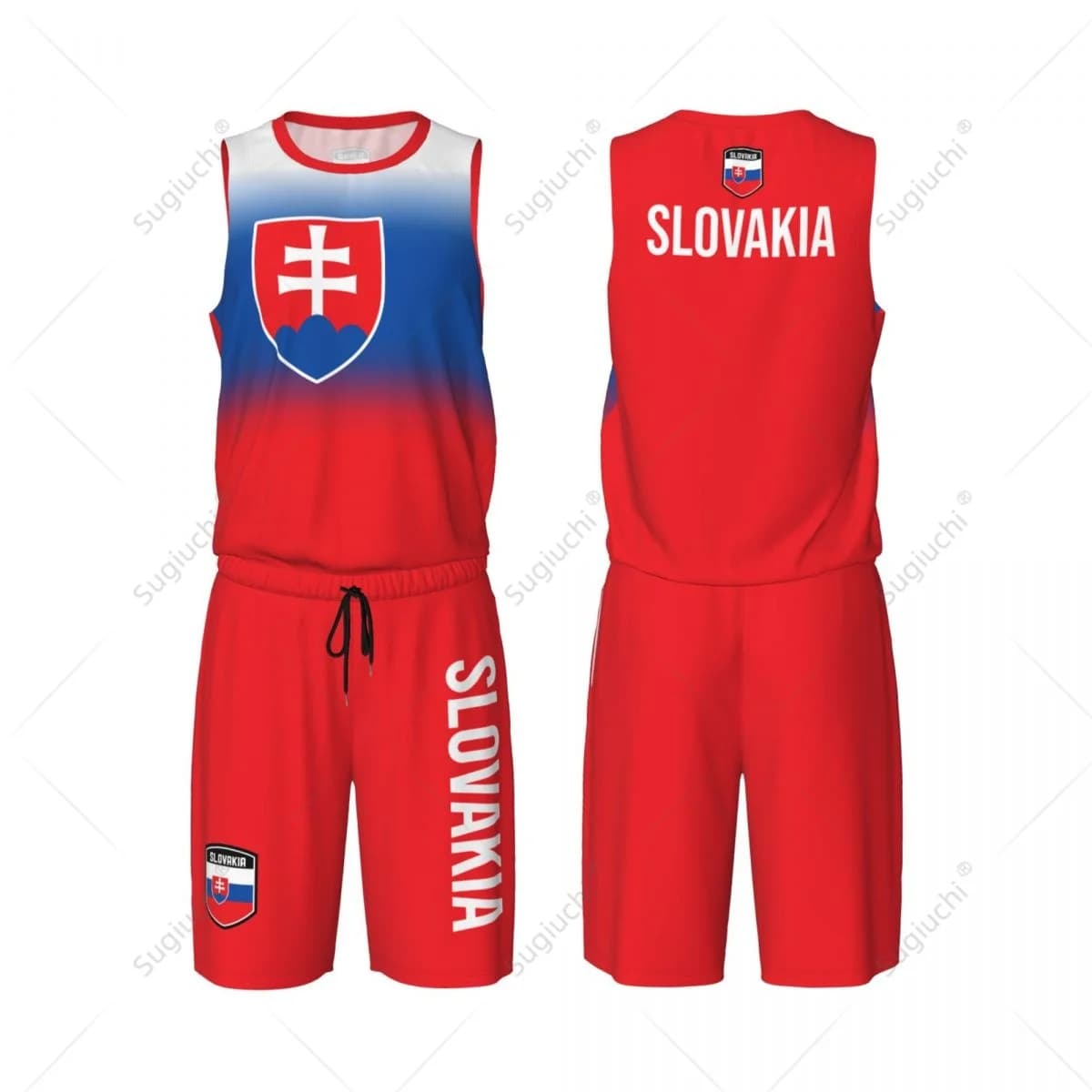 Men Slovakia Flag Basketball Jersey Set Mesh Shirt & Pants Sleeveless Exclusive Team-up Custom Name Nunber Unisex