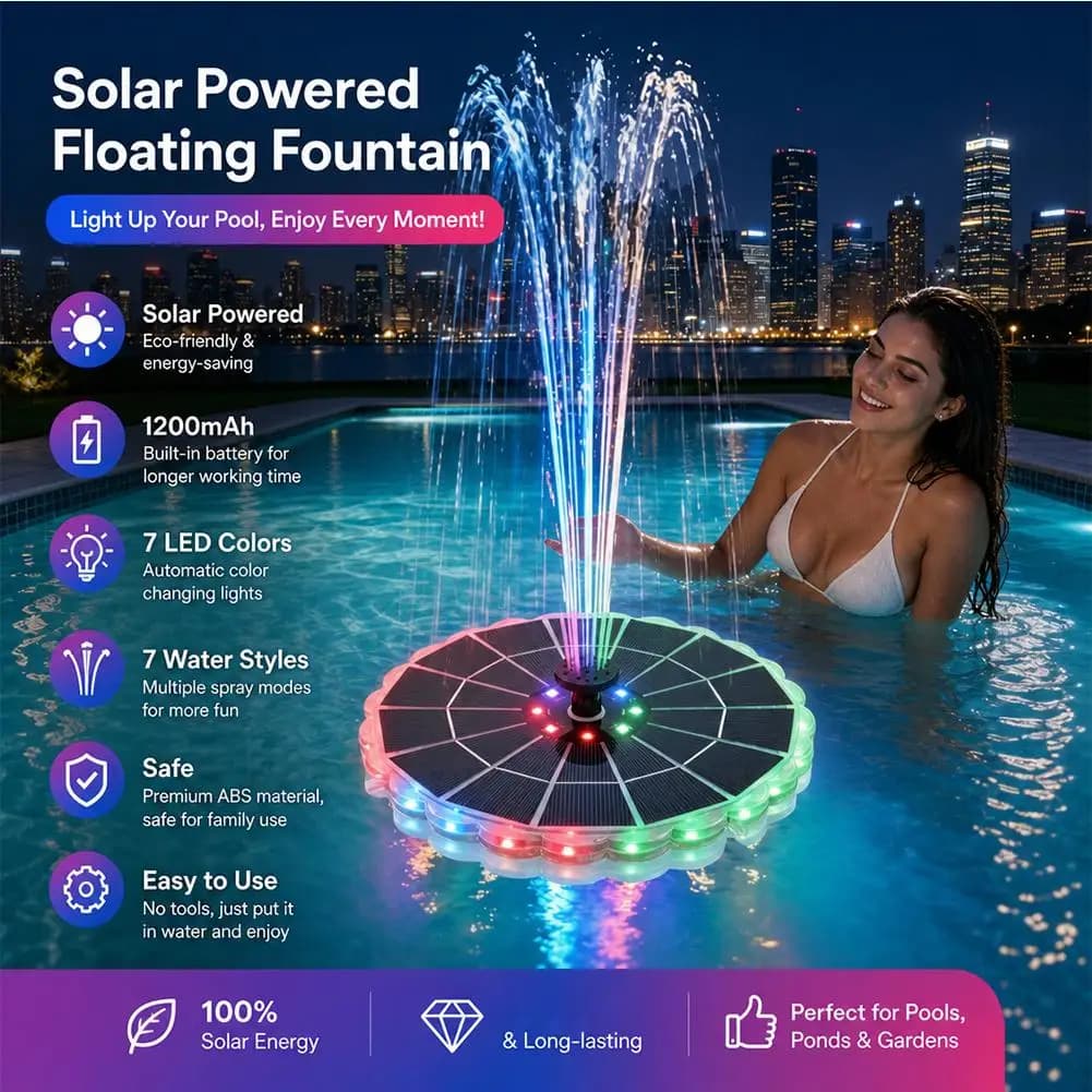 3.5W Outdoor Solar Fountain Pump Kit 7 Nozzles 7-Color Light for Garden Bird Bath Indoor Pond
