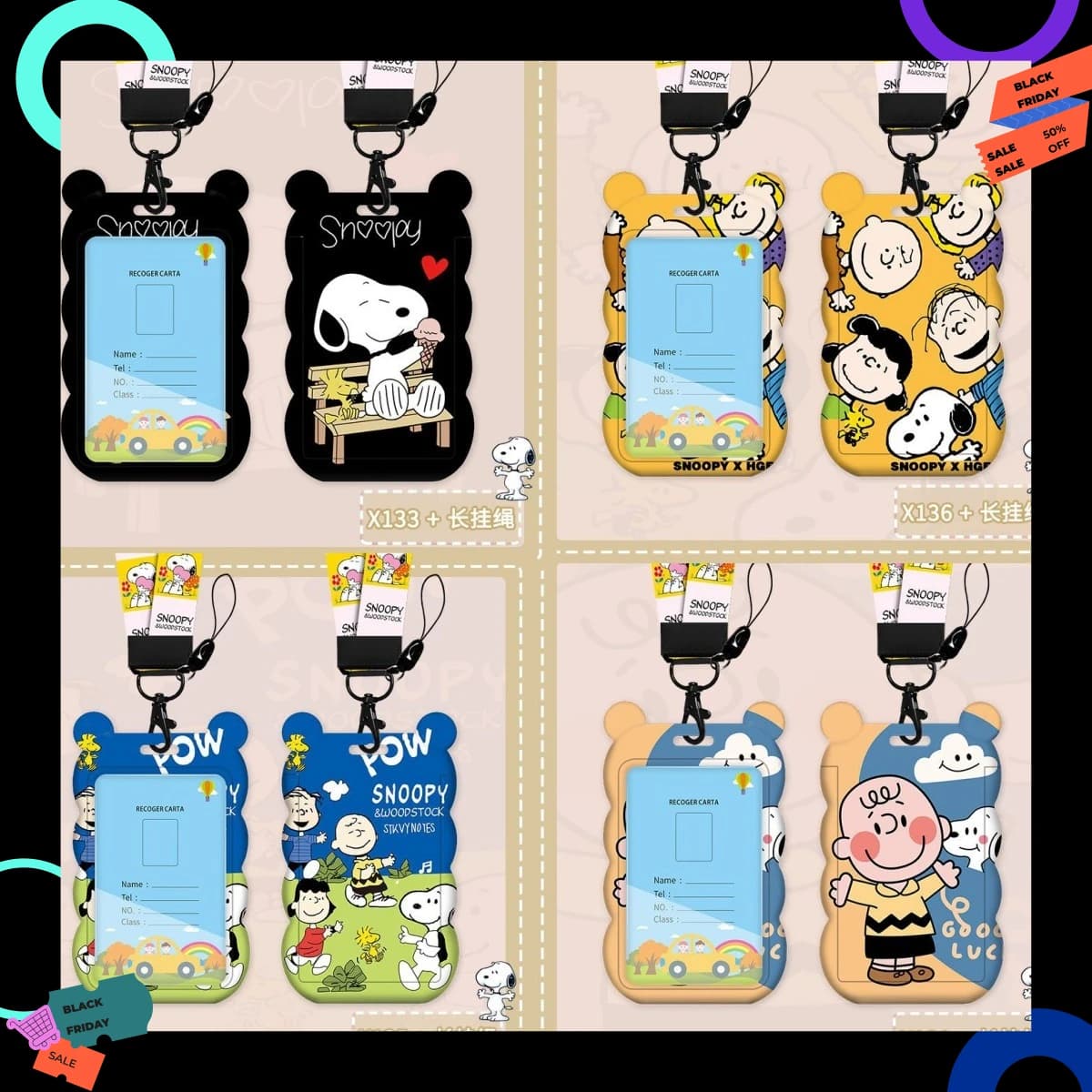 Porta tessere in PVC con cordino lungo a tema Snoopy, custodia per badge identificativo, porta passaporto, all'ingrosso