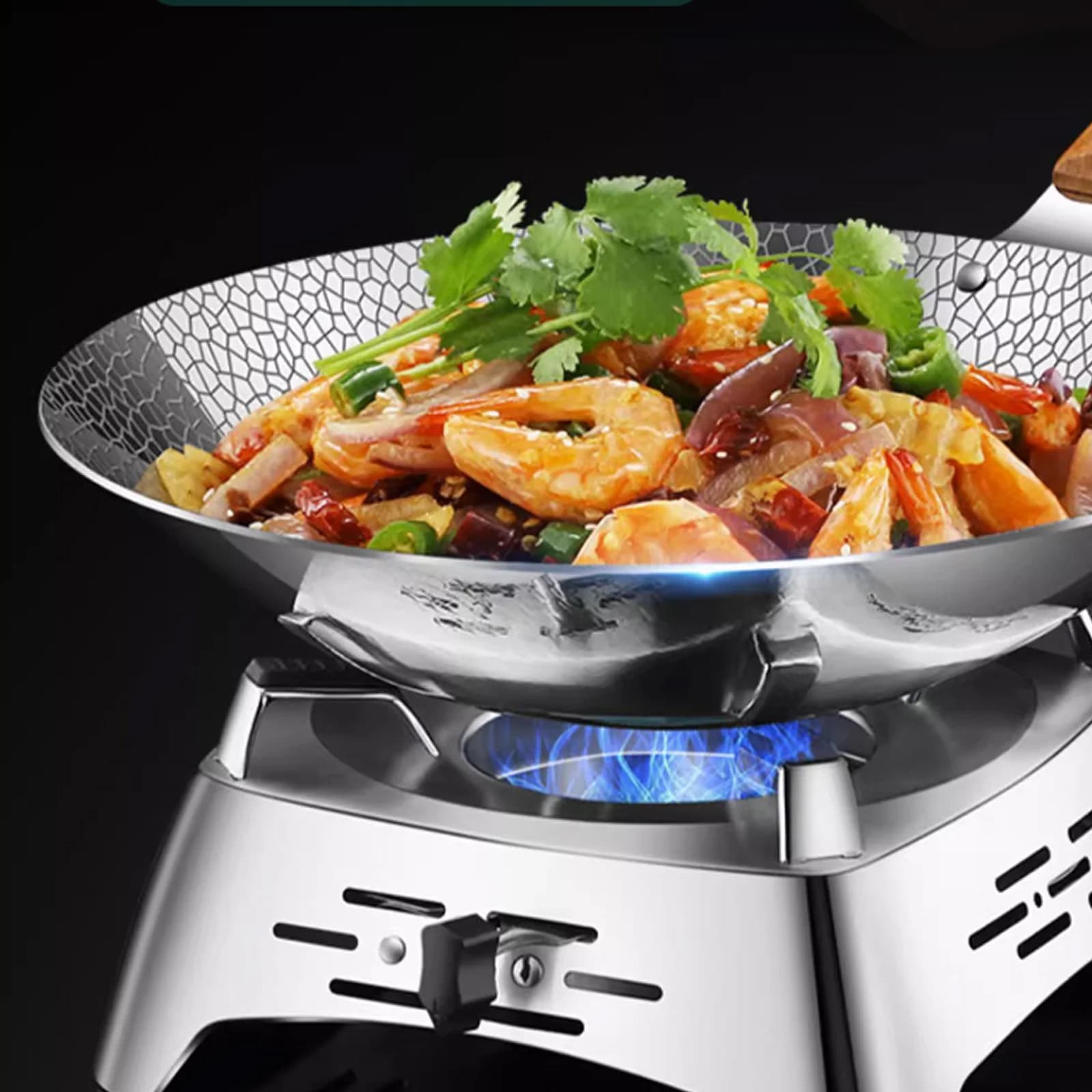 Nonstick Iron Wok Pan with Wooden Handle Kitchen Frying Pan for Even Heating Versatile Cooking and Easy Cleaning