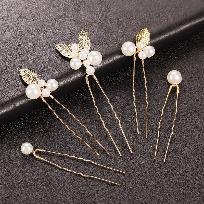 Fermagli per capelli con perla a forma di U Fermagli per capelli con foglia dorata Spilla laterale Moda Party Girls Diademi di cristallo Gioielli per capelli da sposa Marrige Copricapo