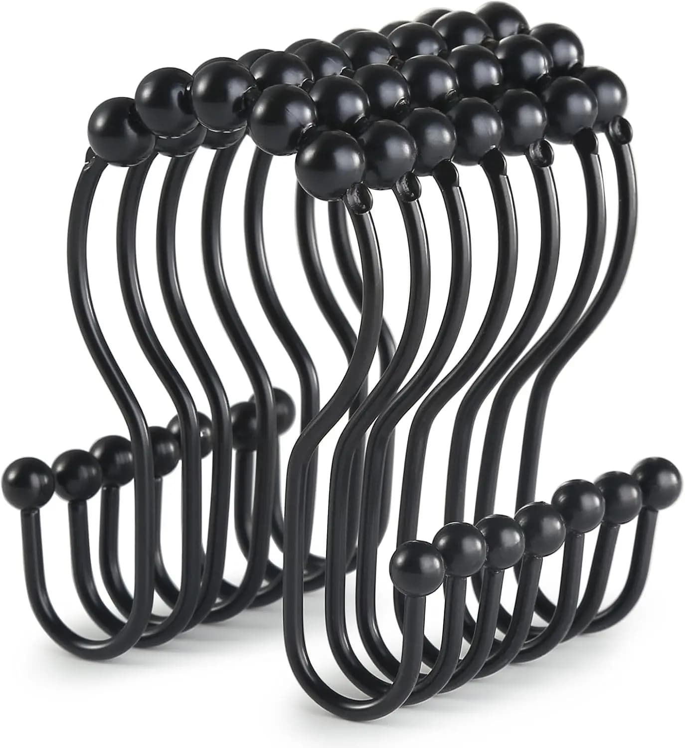 Shower Curtain Hooks, 12 Pcs Shower Curtain Rings, Stainless Steel Black Shower Curtain Hooks, Shower Curtain Rings Rust Proof, Smooth Sliding Anti-Drop Double Shower Rings for Curtain