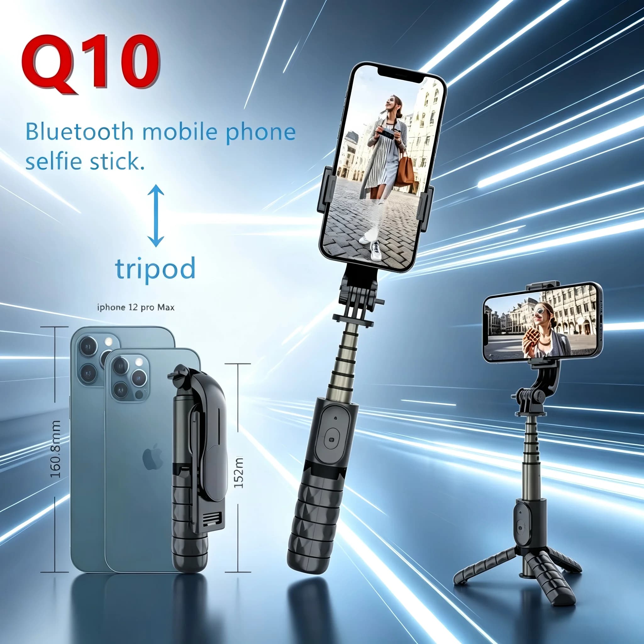 Treppiede per Telefono e Asta Selfie Portatile Bluetooth Telescopica 3 in 1 Supporto per iPhone 15 Pro Samsung Huawei Xiaomi