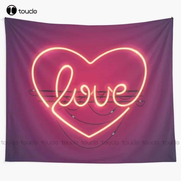 New Love Heart Neon Sign Arazzo Buona arazzo Siti web Arazzo Appeso a parete per soggiorno Camera da letto Dormitorio Decorazioni per la casa